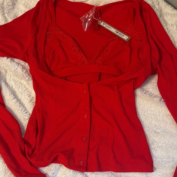 SKIMS Tops - SKIMS Cherry Bralette Button-Up Blouse